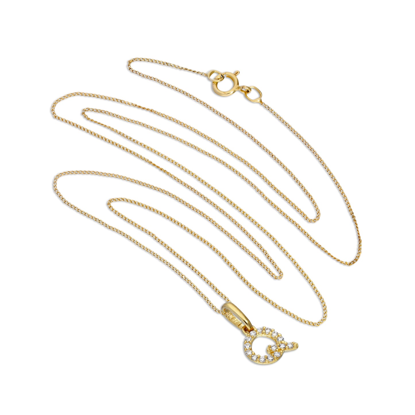 9 Karat Gold & Klar CZ Kristall Hängend Schrift Alphabet Buchstabe Q Anhänger an 40,5 - 51cm Kette