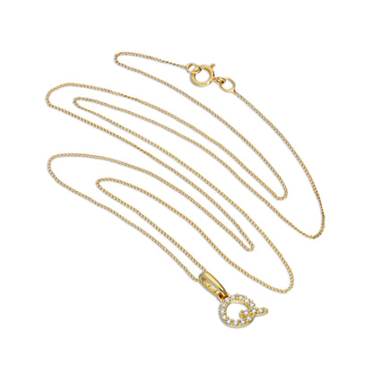 9 Karat Gold & Klar CZ Kristall Hängend Schrift Alphabet Buchstabe Q Anhänger an 40,5 - 51cm Kette