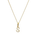 Hängender Schreibschrift-Anhänger Buchstabe S aus 9 Karat Gold mit klarem Zirkonia an Kette, 40 - 50 cm