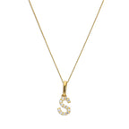 Hängender Schreibschrift-Anhänger Buchstabe S aus 9 Karat Gold mit klarem Zirkonia an Kette, 40 - 50 cm