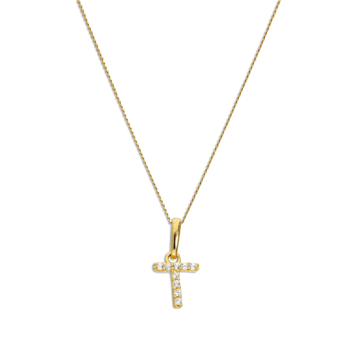 9 Karat Gold & Klar CZ Kristall Hängend Schrift Alphabet Buchstabe T Anhänger an 40,5 - 51cm Kette