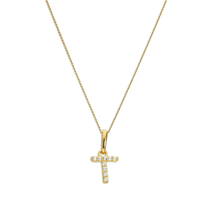 9 Karat Gold & Klar CZ Kristall Hängend Schrift Alphabet Buchstabe T Anhänger an 40,5 - 51cm Kette