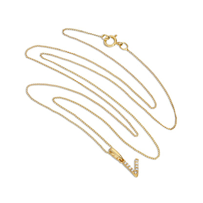 9 Karat Gold & Klar CZ Kristall Hängend Schrift Alphabet Buchstabe V Anhänger an 40,5 - 51cm Kette