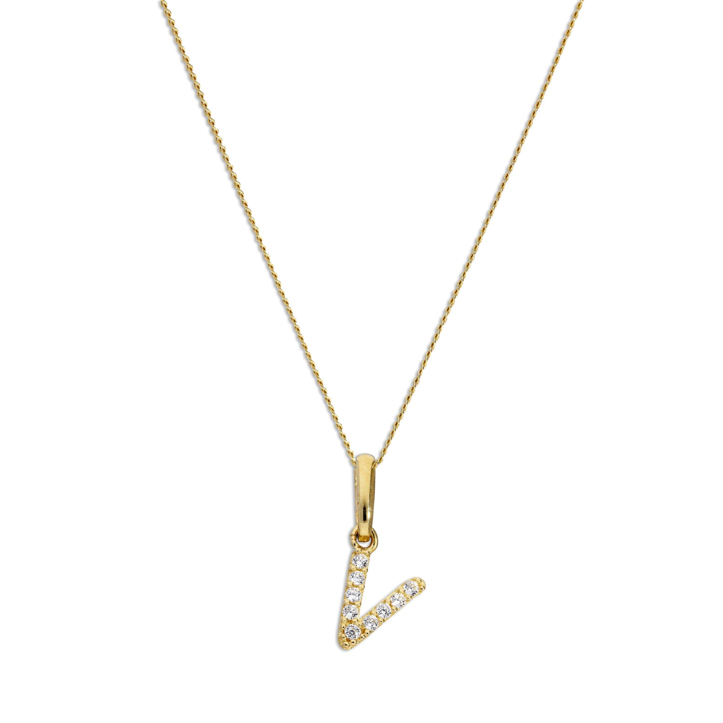 9 Karat Gold & Klar CZ Kristall Hängend Schrift Alphabet Buchstabe V Anhänger an 40,5 - 51cm Kette