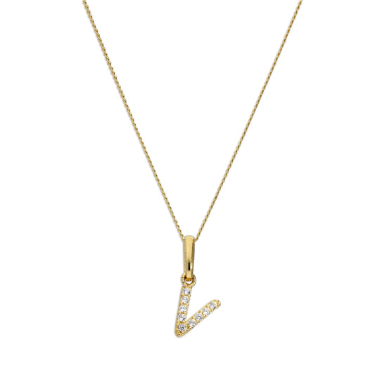 9 Karat Gold & Klar CZ Kristall Hängend Schrift Alphabet Buchstabe V Anhänger an 40,5 - 51cm Kette