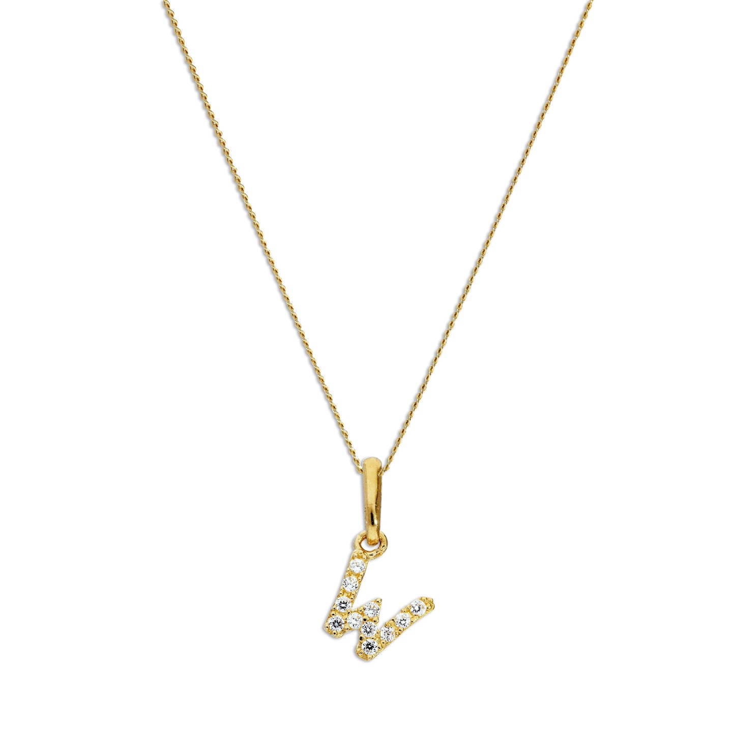 9 Karat Gold & Klar CZ Kristall Hängend Schrift Alphabet Buchstabe W Anhänger an 40,5 - 51cm Kette