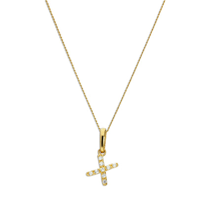 9 Karat Gold & Klar CZ Kristall Hängend Schrift Alphabet Buchstabe X Anhänger an 40,5 - 51cm Kette