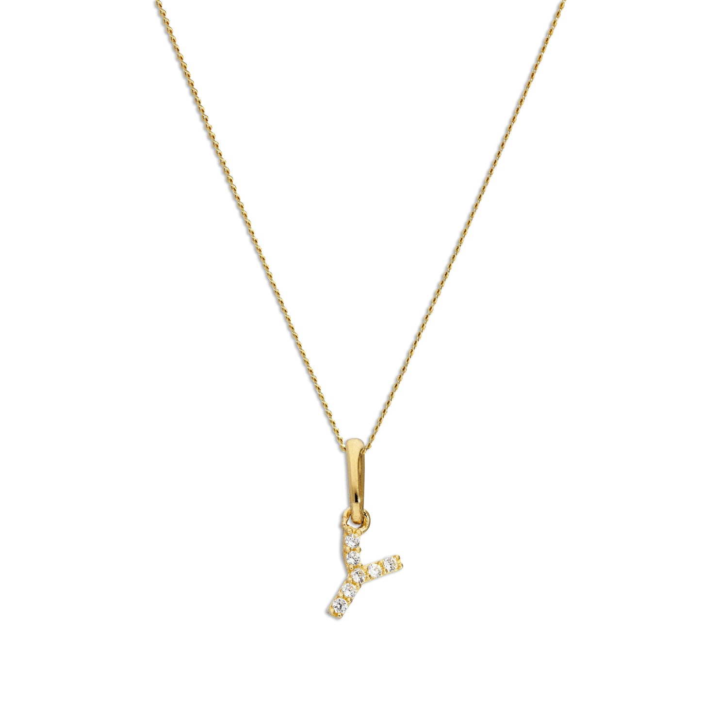 9 Karat Gold & Klar CZ Kristall Hängend Schrift Alphabet Buchstabe Y Anhänger an 40,5 - 51cm Kette