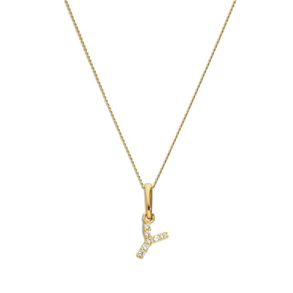 9 Karat Gold & Klar CZ Kristall Hängend Schrift Alphabet Buchstabe Y Anhänger an 40,5 - 51cm Kette