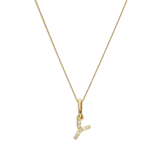9 Karat Gold & Klar CZ Kristall Hängend Schrift Alphabet Buchstabe Y Anhänger an 40,5 - 51cm Kette