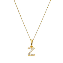 9 Karat Gold & Klar CZ Kristall Hängend Schrift Alphabet Buchstabe Z Anhänger an 40,5 - 51 cm Kette