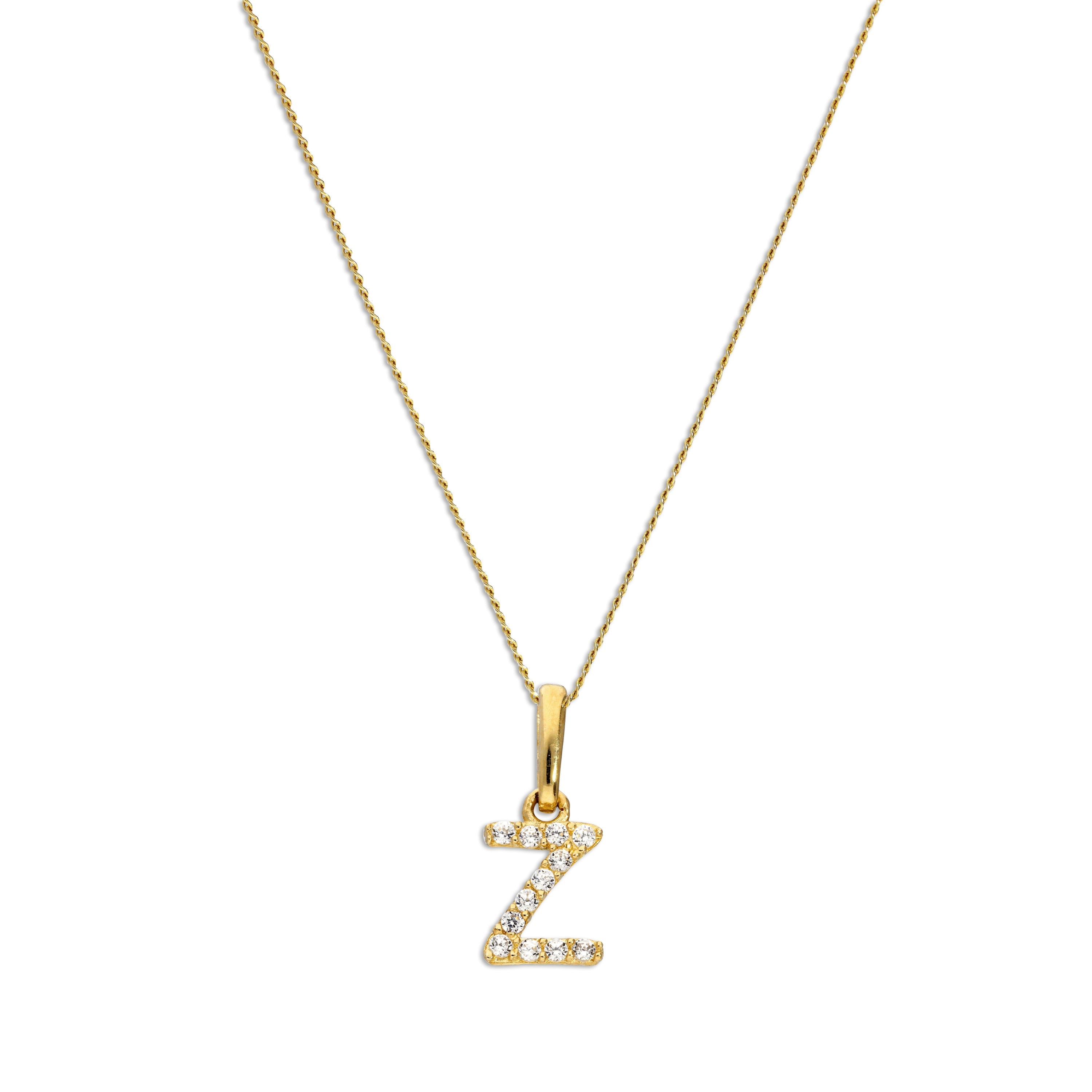 9 Karat Gold & Klar CZ Kristall Hängend Schrift Alphabet Buchstabe Z Anhänger an 40,5 - 51 cm Kette