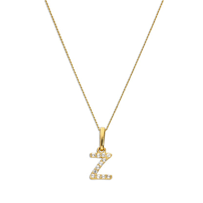 9 Karat Gold & Klar CZ Kristall Hängend Schrift Alphabet Buchstabe Z Anhänger an 40,5 - 51cm Kette