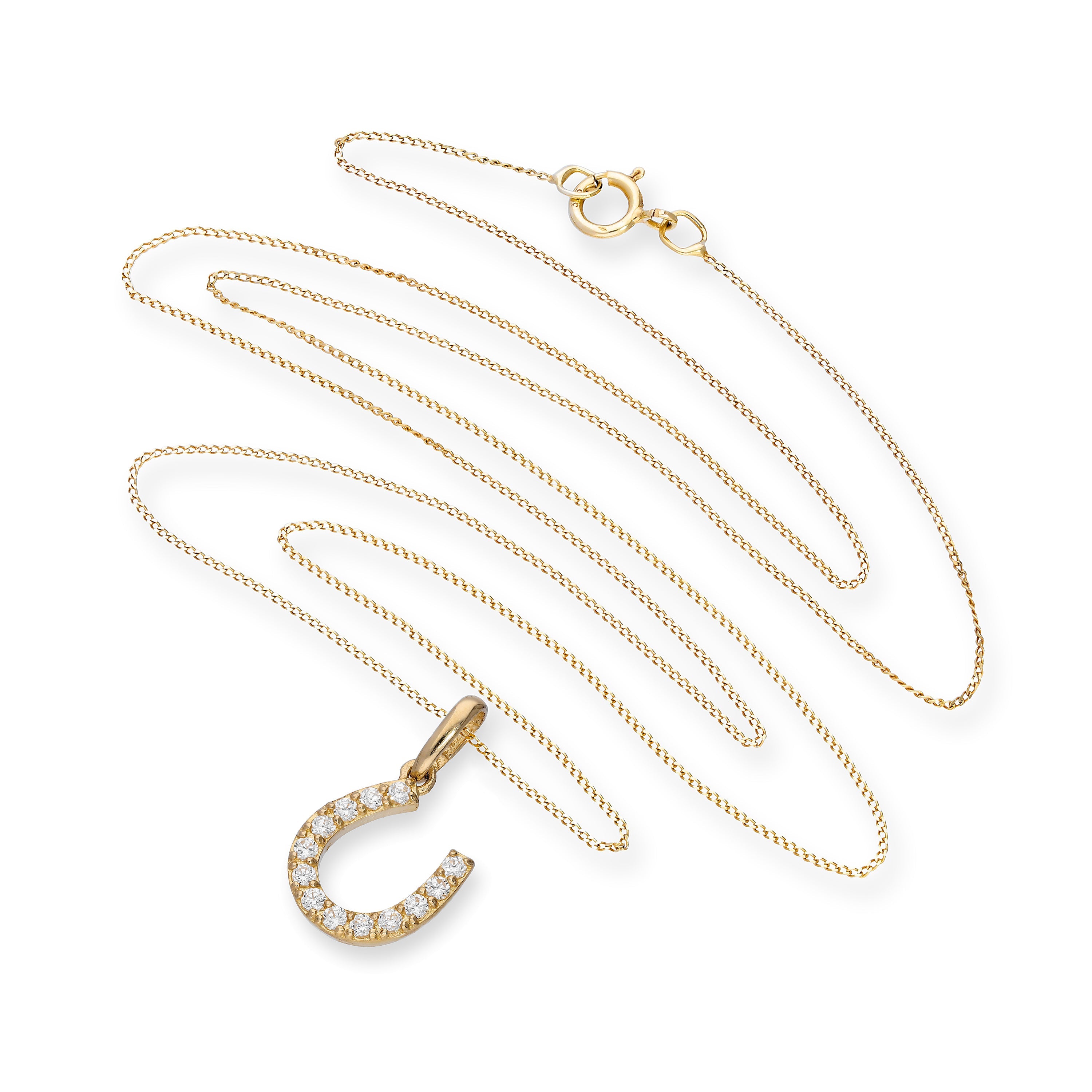 Halskette mit Anhänger aus 9 Karat Gold und klarem CZ-Kristall in Hufeisenform