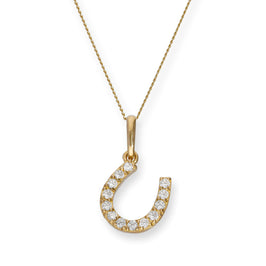 Halskette mit Anhänger aus 9 Karat Gold und klarem CZ-Kristall in Hufeisenform