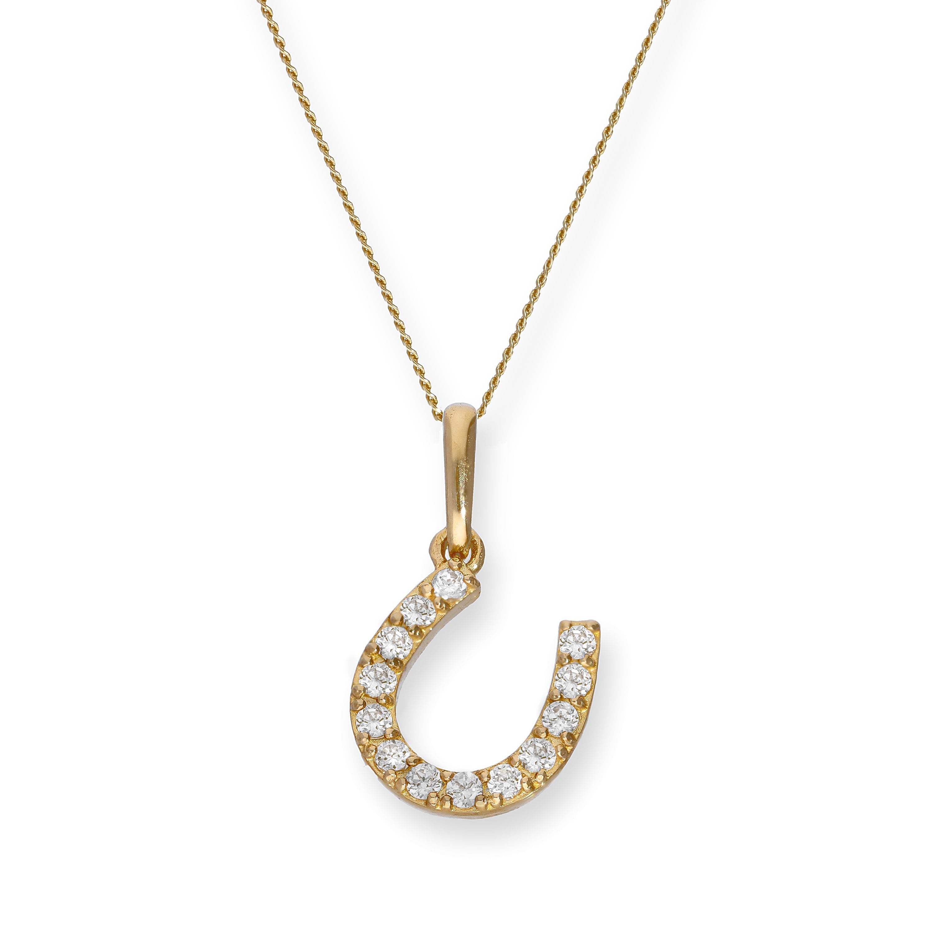 Halskette mit Anhänger aus 9 Karat Gold und klarem CZ-Kristall in Hufeisenform