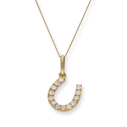 Halskette mit Anhänger aus 9 Karat Gold und klarem CZ-Kristall in Hufeisenform