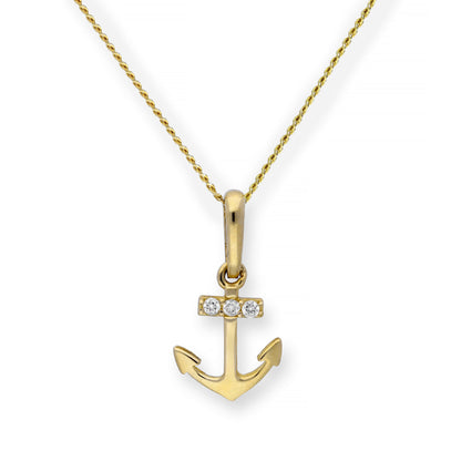 Halskette aus 9 Karat Gold mit Ankeranhänger und klarem CZ-Kristall