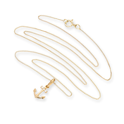 Halskette aus 9 Karat Gold mit Ankeranhänger und klarem CZ-Kristall