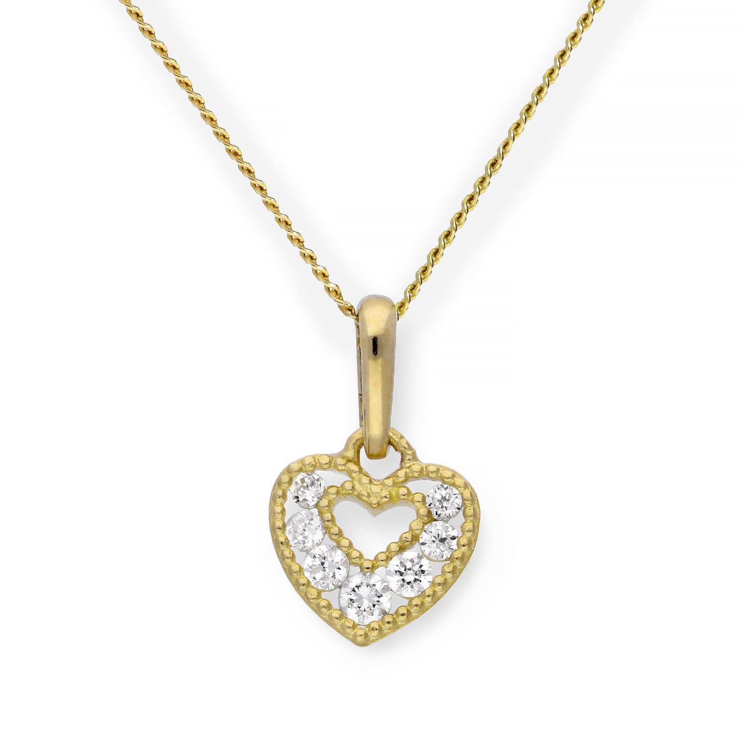 9 Karat Gold & Klar CZ Kristall Doppel Ausgeschnitten Herz Anhänger Halskette