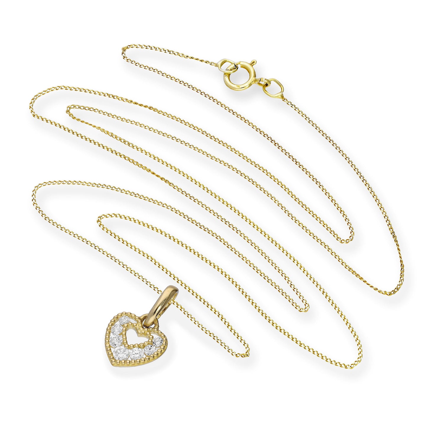Halskette aus 9 Karat Gold mit doppeltem ausgeschnittenem Herzanhänger aus klarem Zirkonia