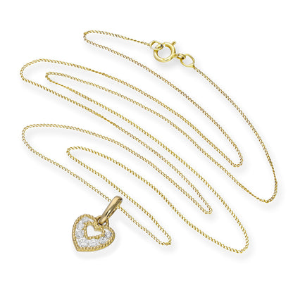 Halskette aus 9 Karat Gold mit doppeltem ausgeschnittenem Herzanhänger aus klarem Zirkonia