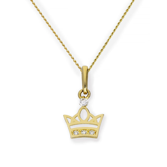 9 Karat Gold & CZ Kristall Königliche Krone Anhänger Halskette