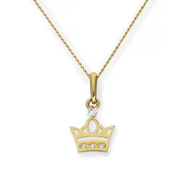 Halskette aus 9 Karat Gold mit königlicher Krone aus klarem Zirkonia