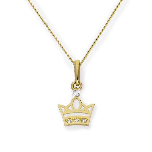 Halskette aus 9 Karat Gold mit königlicher Krone aus klarem Zirkonia