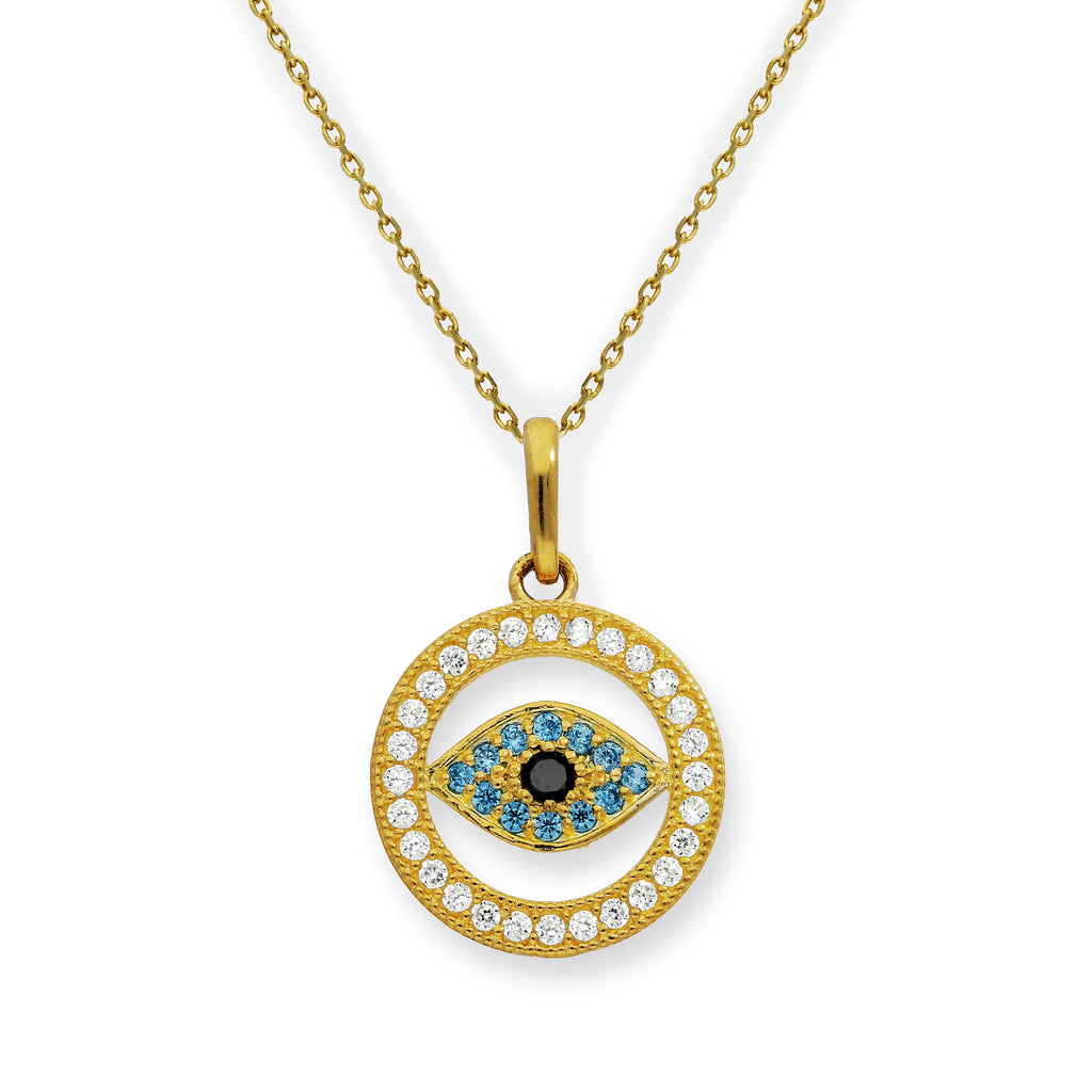 Halskette aus 9 Karat Gold mit Bösem-Blick-Anhänger aus klarem Zirkonia