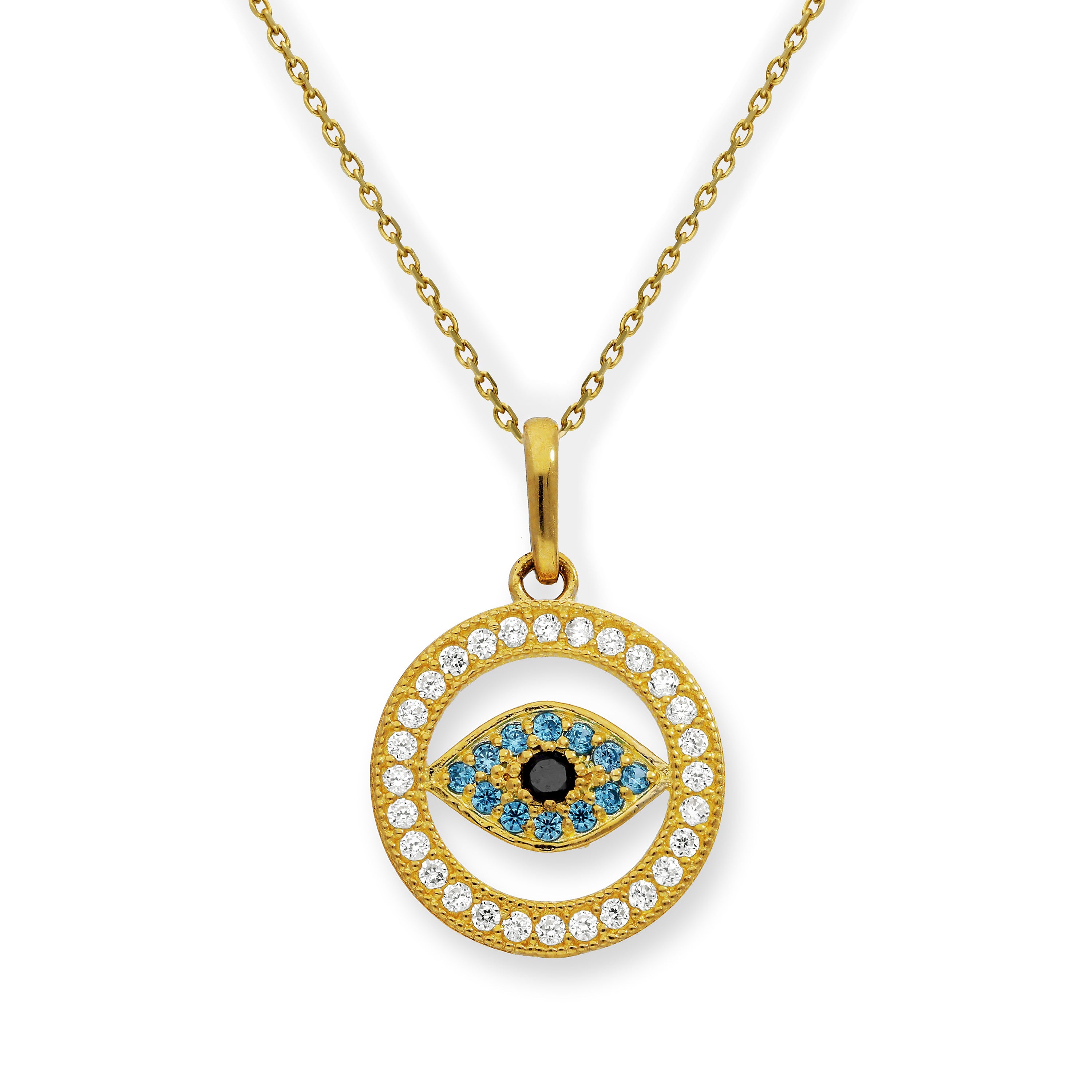 Halskette aus 9 Karat Gold mit Bösem-Blick-Anhänger aus klarem Zirkonia
