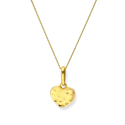 9ct Gold Hammered Finish Heart Pendant Necklace