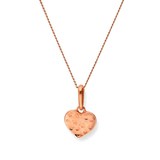 9ct Rose Gold Hammered Finish Heart Pendant Necklace