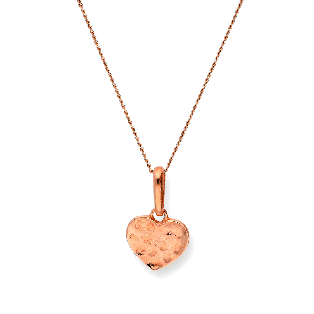 9 Karat Roségold gehämmerte Herz-Anhänger-Halskette