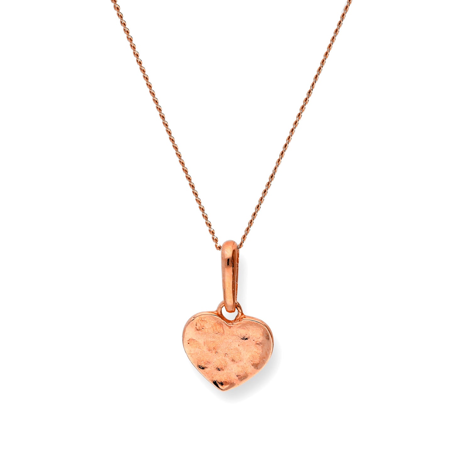 9 Karat Roségold gehämmerte Herz-Anhänger-Halskette