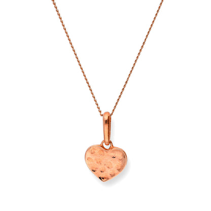 9 Karat Roségold gehämmerte Herz-Anhänger-Halskette