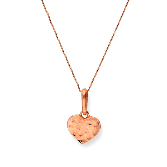 9 Karat Roségold gehämmerte Herz-Anhänger-Halskette