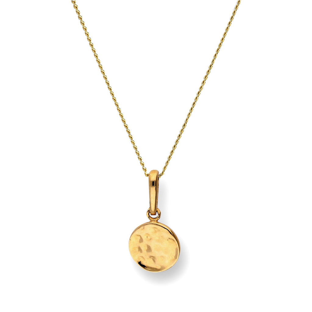 Halskette mit rundem Anhänger aus 9 Karat Gold mit gehämmerter Oberfläche