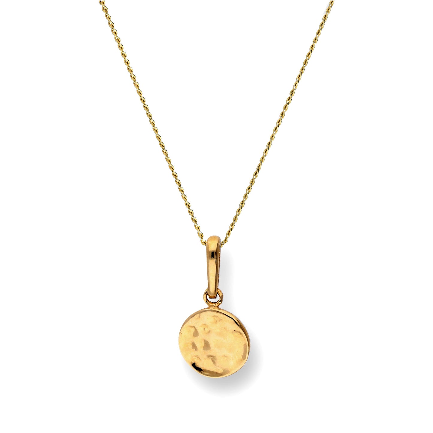 Halskette mit rundem Anhänger aus 9 Karat Gold mit gehämmerter Oberfläche