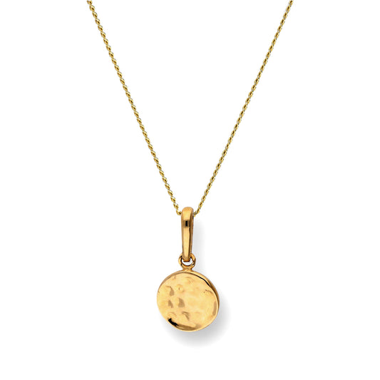 Halskette mit rundem Anhänger aus 9 Karat Gold mit gehämmerter Oberfläche