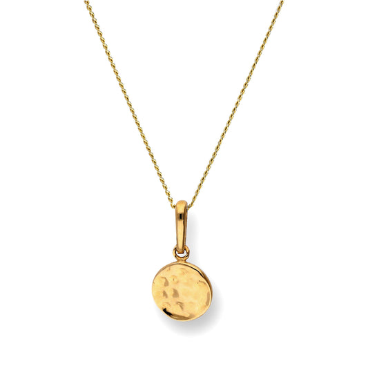 9ct Gold Hammered Finish Round Pendant Necklace