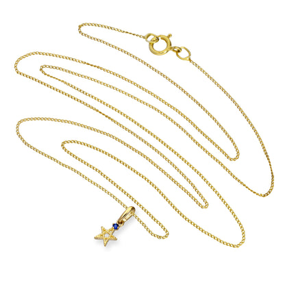 Halskette aus 9 Karat Gold mit Pentagramm-Sternanhänger aus Saphir-Zirkonia