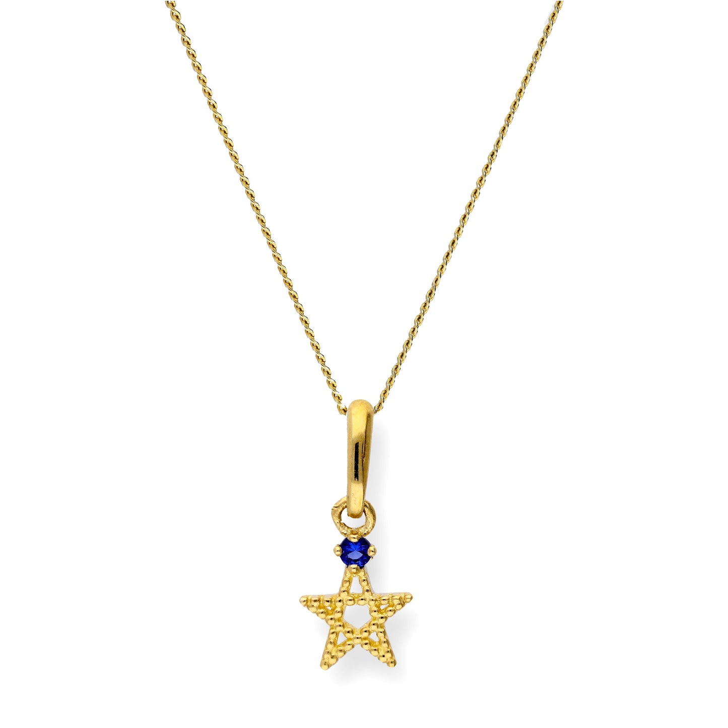 Halskette aus 9 Karat Gold mit Pentagramm-Sternanhänger aus Saphir-Zirkonia