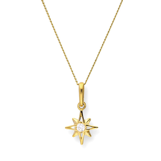 9 Karat Gold & Klar CZ Kristall Leuchtender Stern Anhänger Halskette