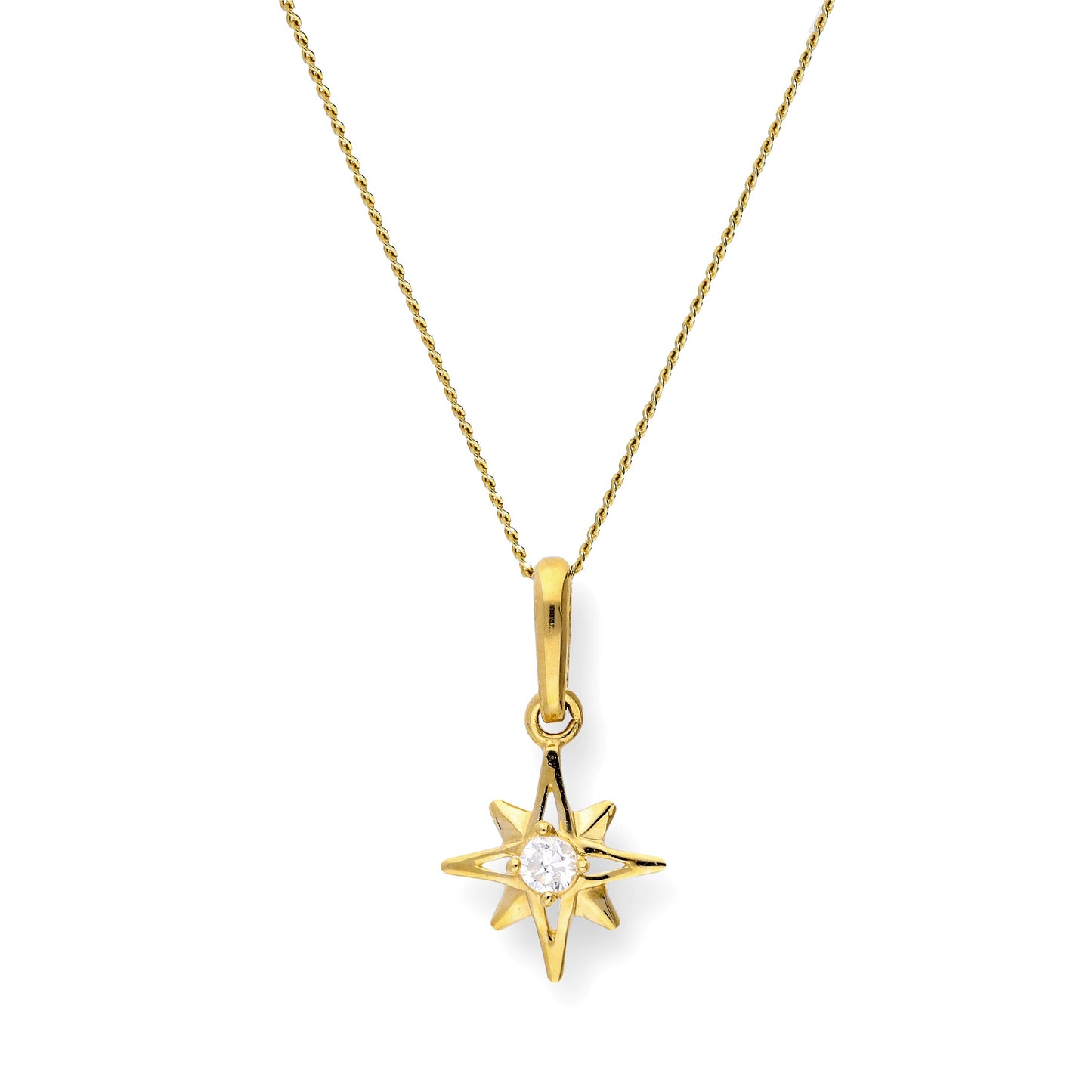 Halskette mit Anhänger aus 9 Karat Gold und klarem CZ-Kristall in Sternform