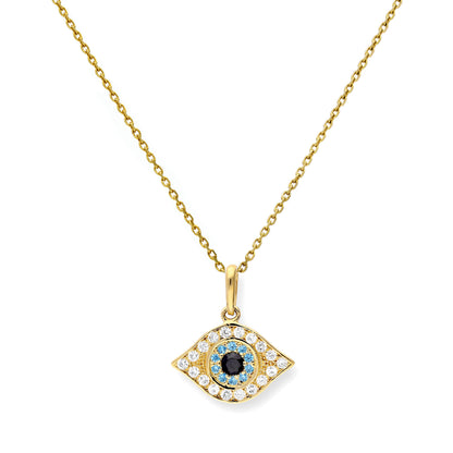 9 Karat Gold & CZ Kristall Böses Auge Anhänger Halskette