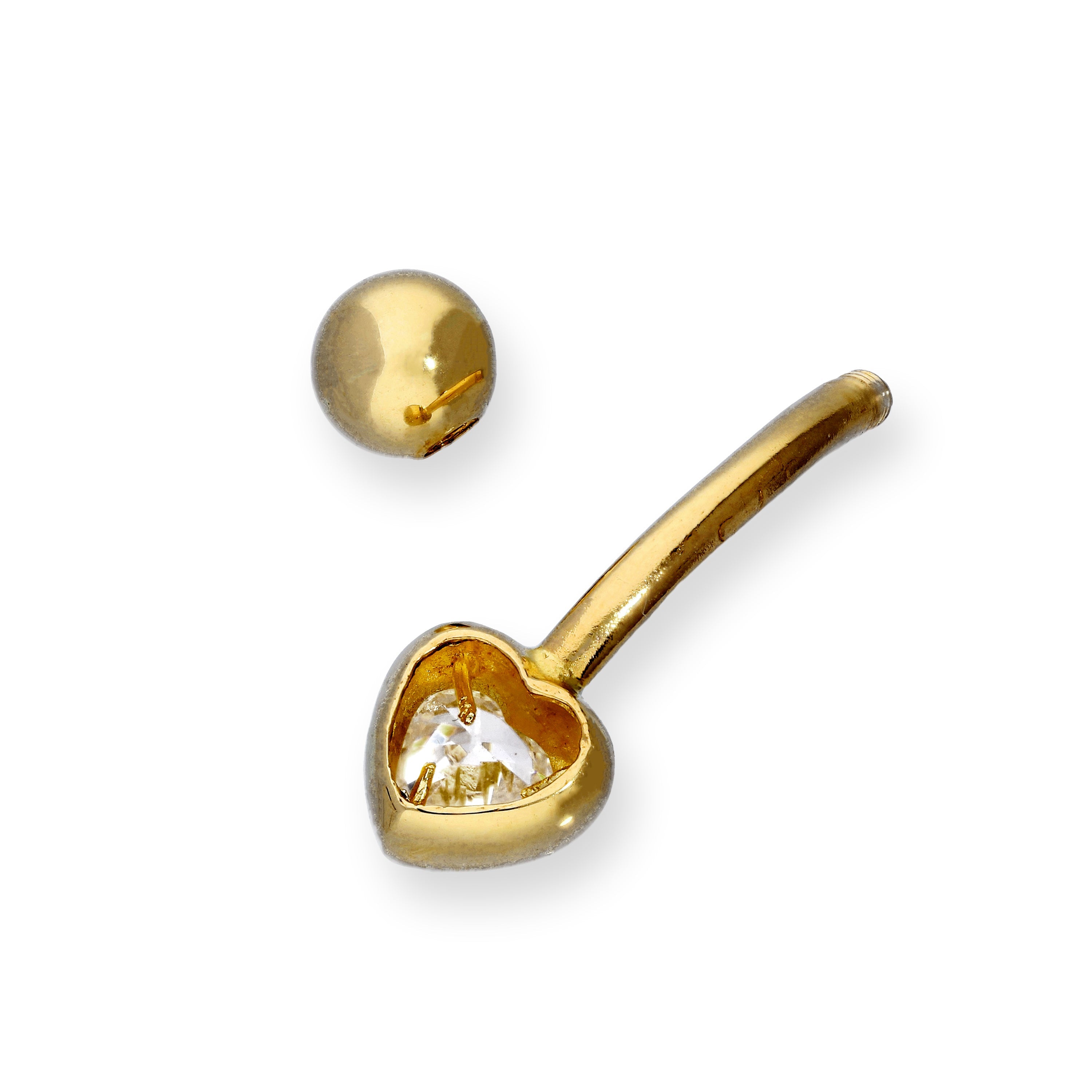 9 Karat Gold & Klar CZ Kristall Herz Kugelende Bauchnabelstange