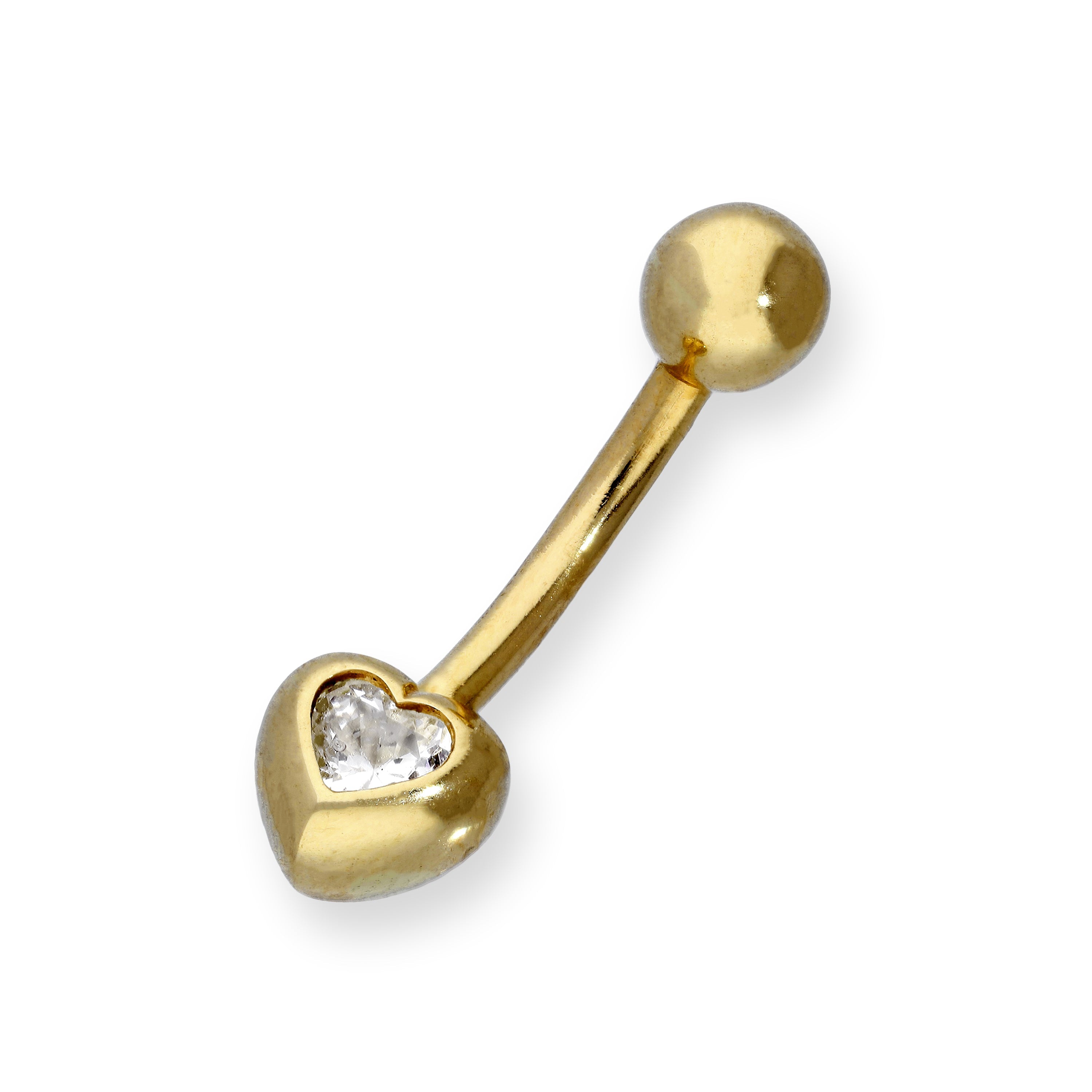 9 Karat Gold & Klar CZ Kristall Herz Kugelende Bauchnabelstange