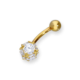 9 Karat Gold & Klar CZ Kristall Kugel Kugelende Bauchnabelstange