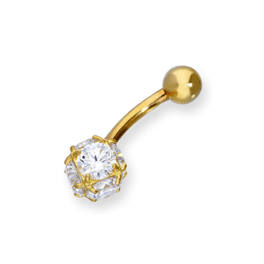 9 Karat Gold & Klar CZ Kristall Kugel Kugelende Bauchnabelstange